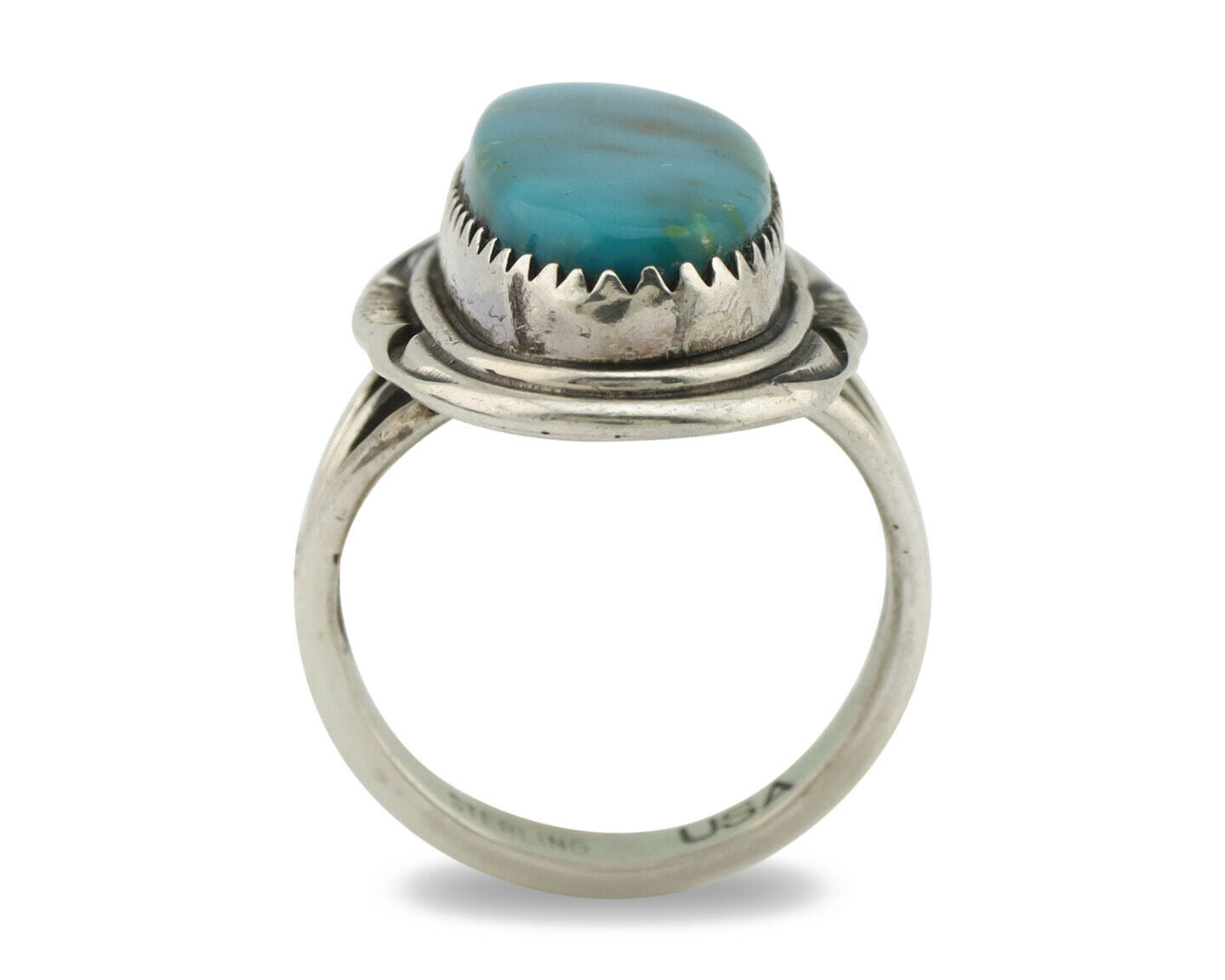 Navajo Ring .925 Silver Kingman Turquoise Native American Artist C.80's