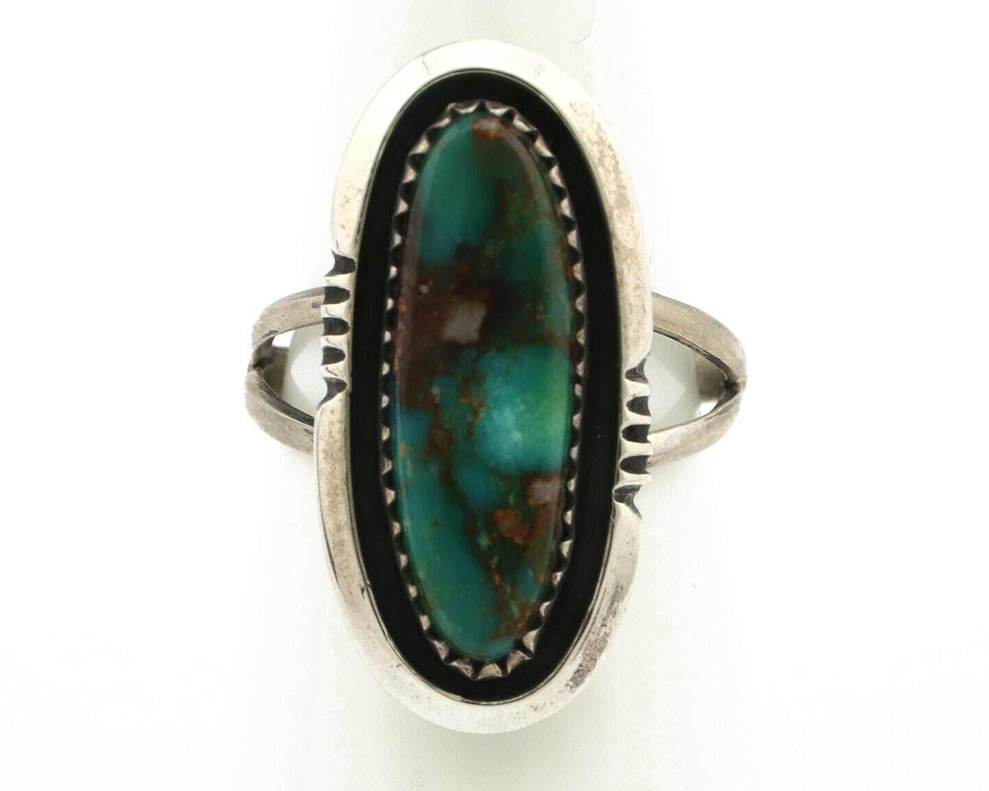 Navajo Ring .925 Silver Turquoise Mountain Signed USA C.80's