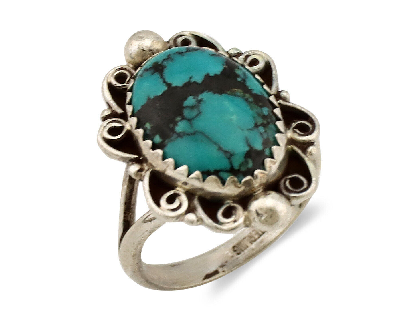 Navajo Ring .925 Silver Sleeping Beauty Turquoise Artist Signed TALHAT C.80's