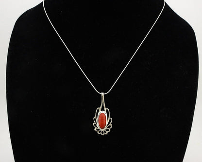 Navajo Necklace 925 Silver Red Medterranean Coral Native Artist C.80's