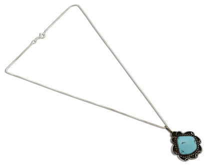 Navajo Handmade Necklace 925 Silver Natural Blue Turquoise Native Artist C.70's
