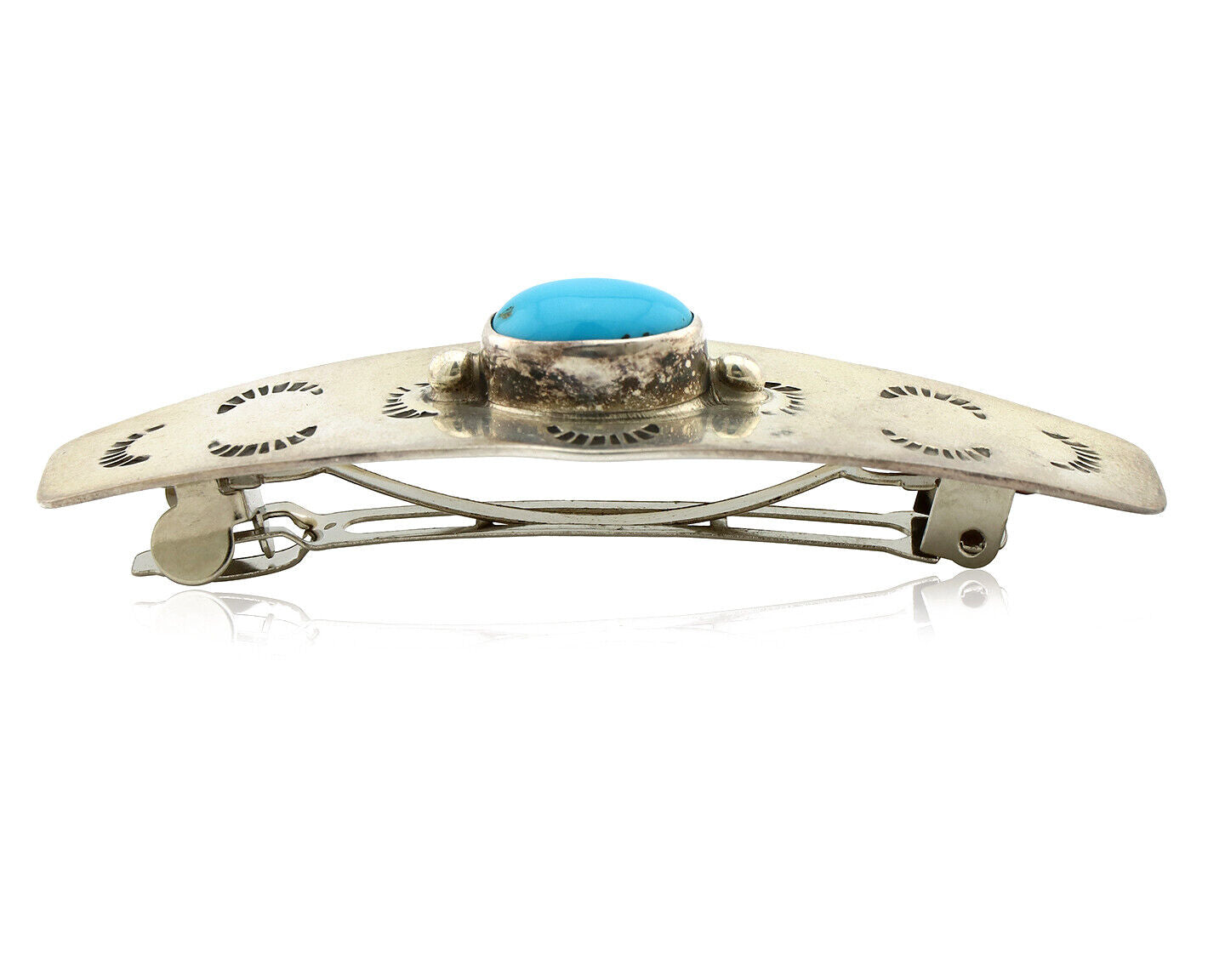 Navajo Hair Clip Barrette 925 Silver Blue Turquoise Native American Artist C.80s