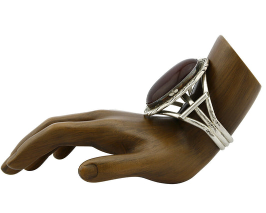 Women's Navajo Bracelet .925 Silver Natural Agate Cuff Artist Gilbert Nelson C80