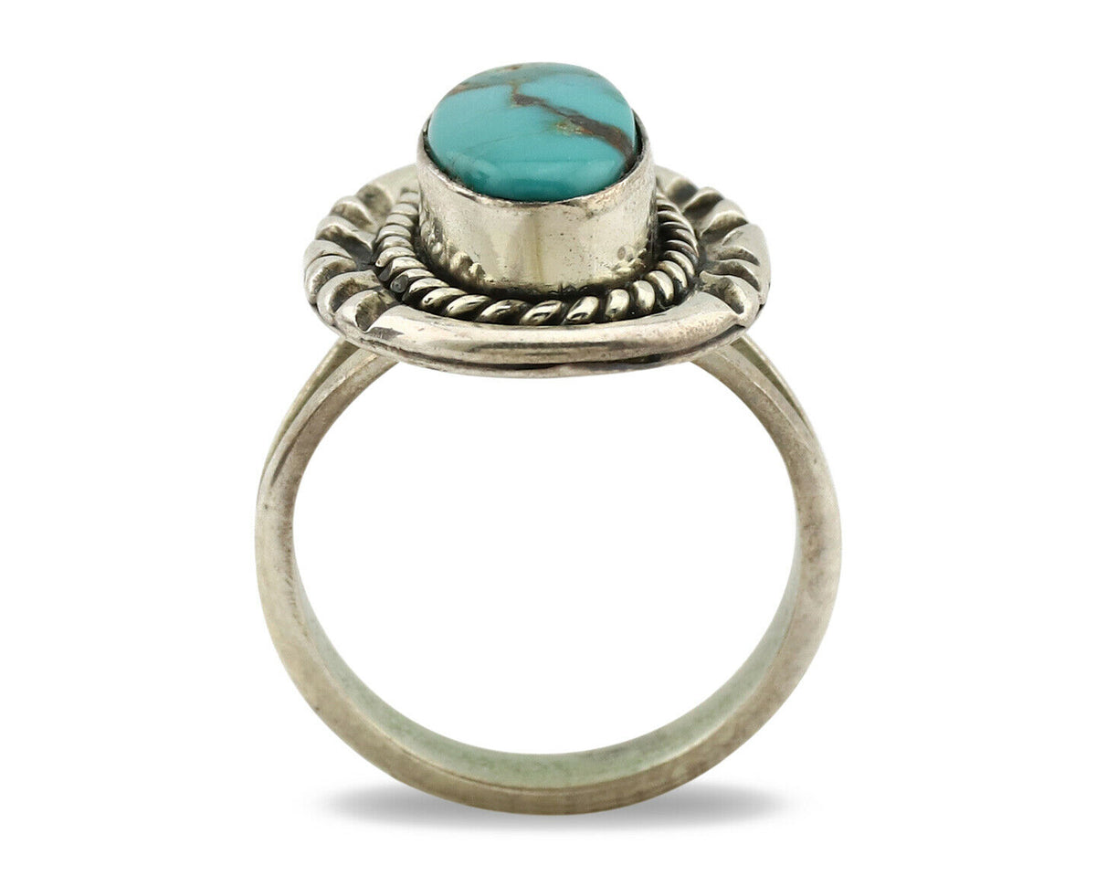 Navajo Ring .925 Silver Kingman Turquoise Native American Artist C.1980's