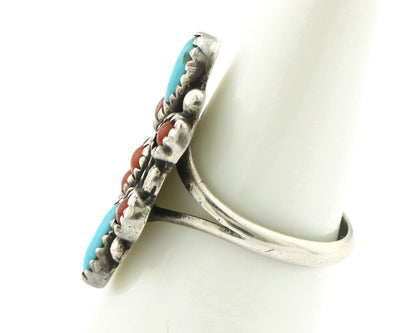 Navajo Ring 925 Silver Turquoise & Coral Handmade Native American Artist C.1980s