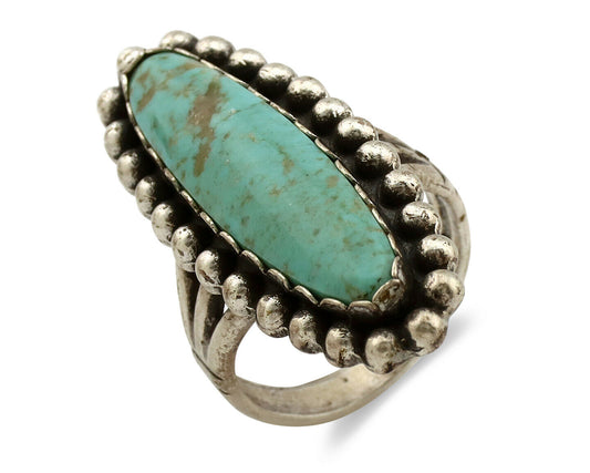 Navajo Ring .925 Silver Kingman Turquoise Signed Artist Sunbell C.80's