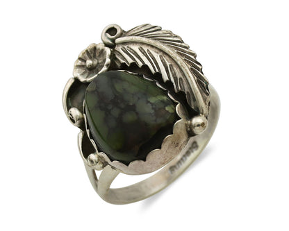 Navajo Ring .925 Silver Army Green Turquoise Native American Artist C.1980's