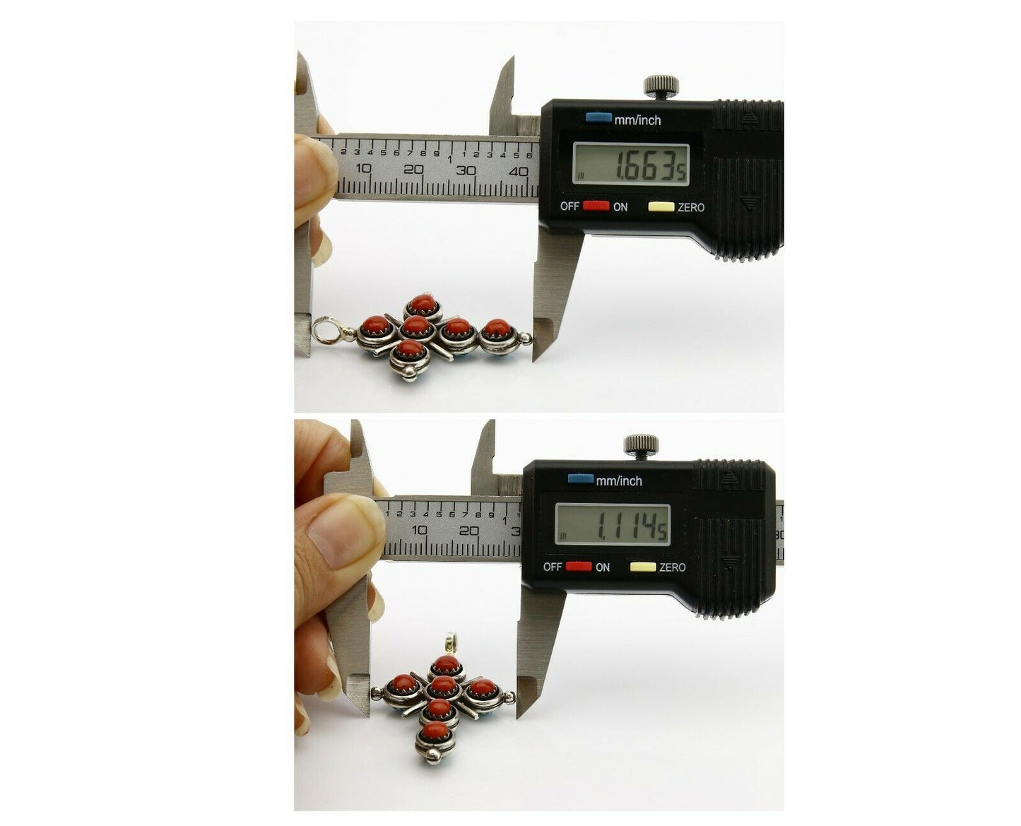 Zuni Natural Turquoise and Coral Reversible 925 Silver Handmade Pendant