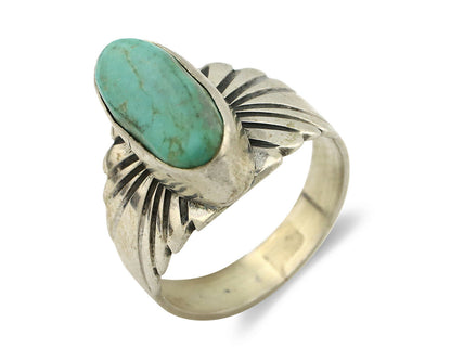Navajo Ring .925 Silver Kingman Turquoise Artist Signed Apache C.80's