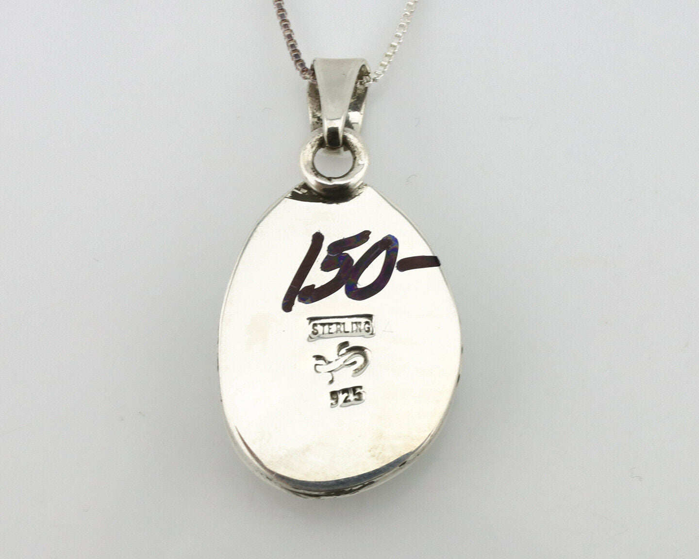 Navajo Pendant .925 Silver Kingman Turquoise Artist Signed Gecko C.80's