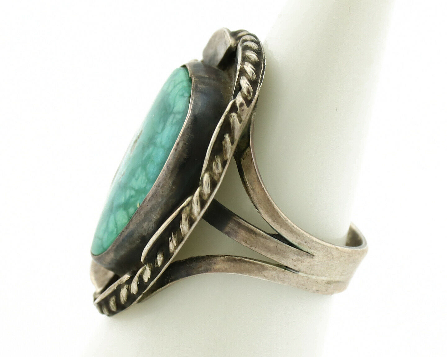 Navajo Handmade Ring .925 Silver Green Turquoise Artist Signed DC C.1980's