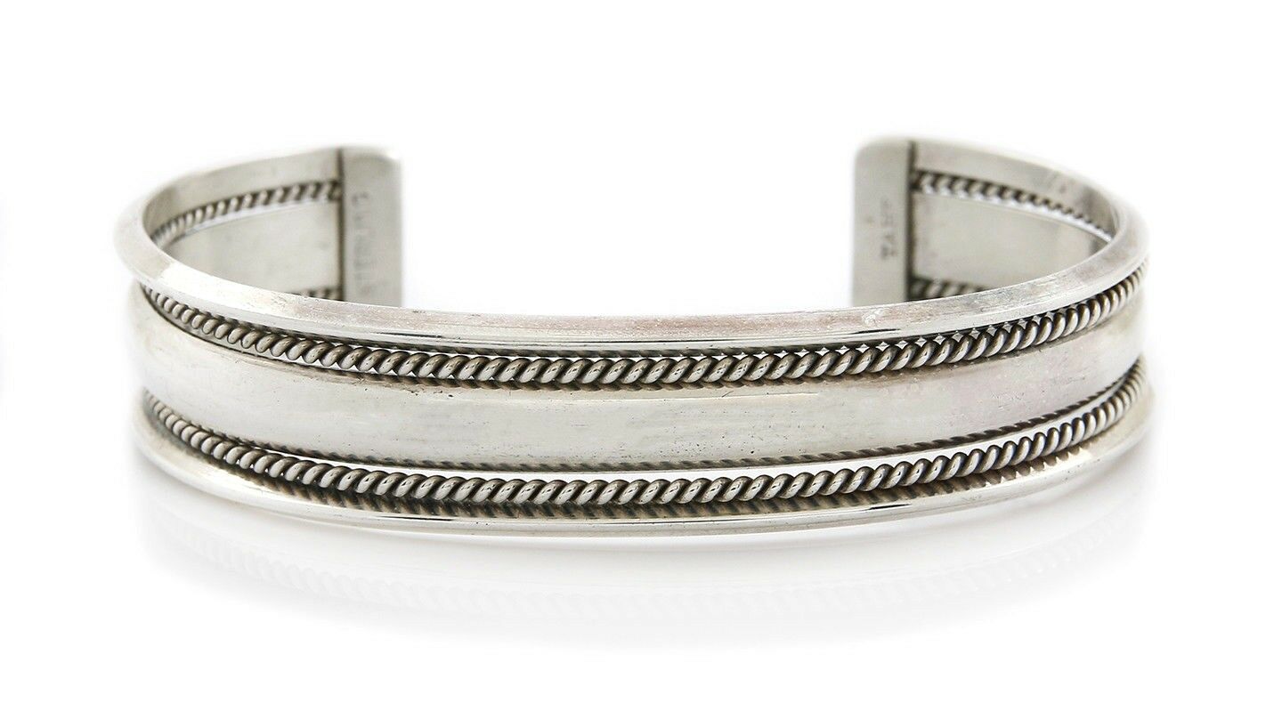 VTG Signed Navajo Indian Artist TAHE .925 Silver Cuff Bracelet