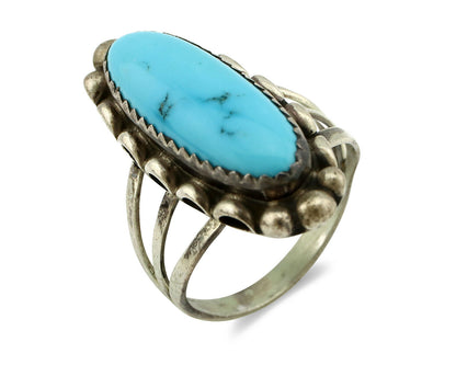 Navajo Ring .925 Silver Natural Blue Turquoise Artist Signed SC C.80's