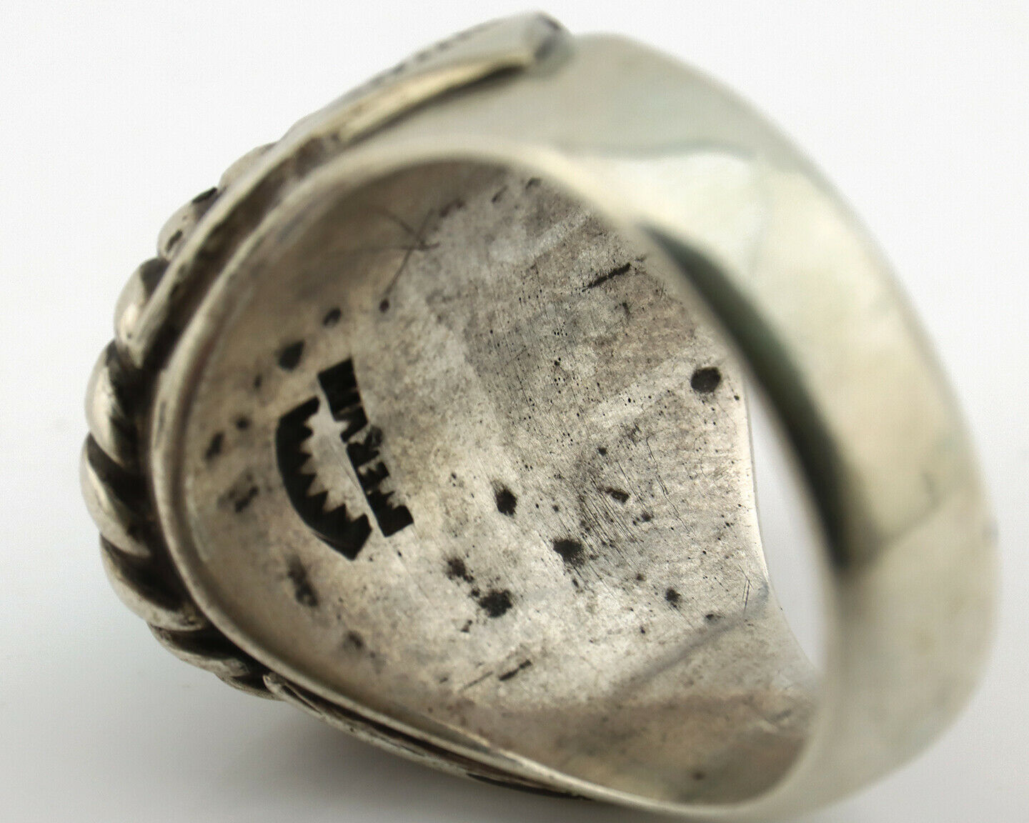 Navajo Ring .925 Silver Green Turquoise Artist Signed Apache Manufacturing C80s