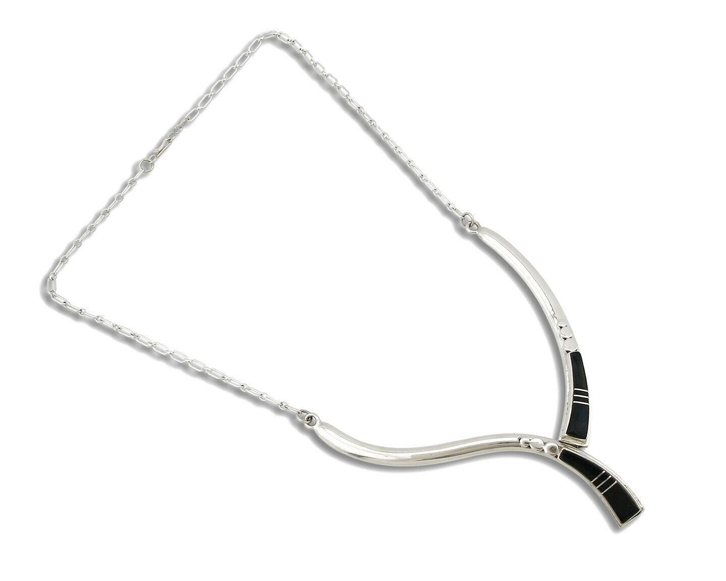 Women's Navajo Necklace .925 Silver Black Onyx Inlay C.80's