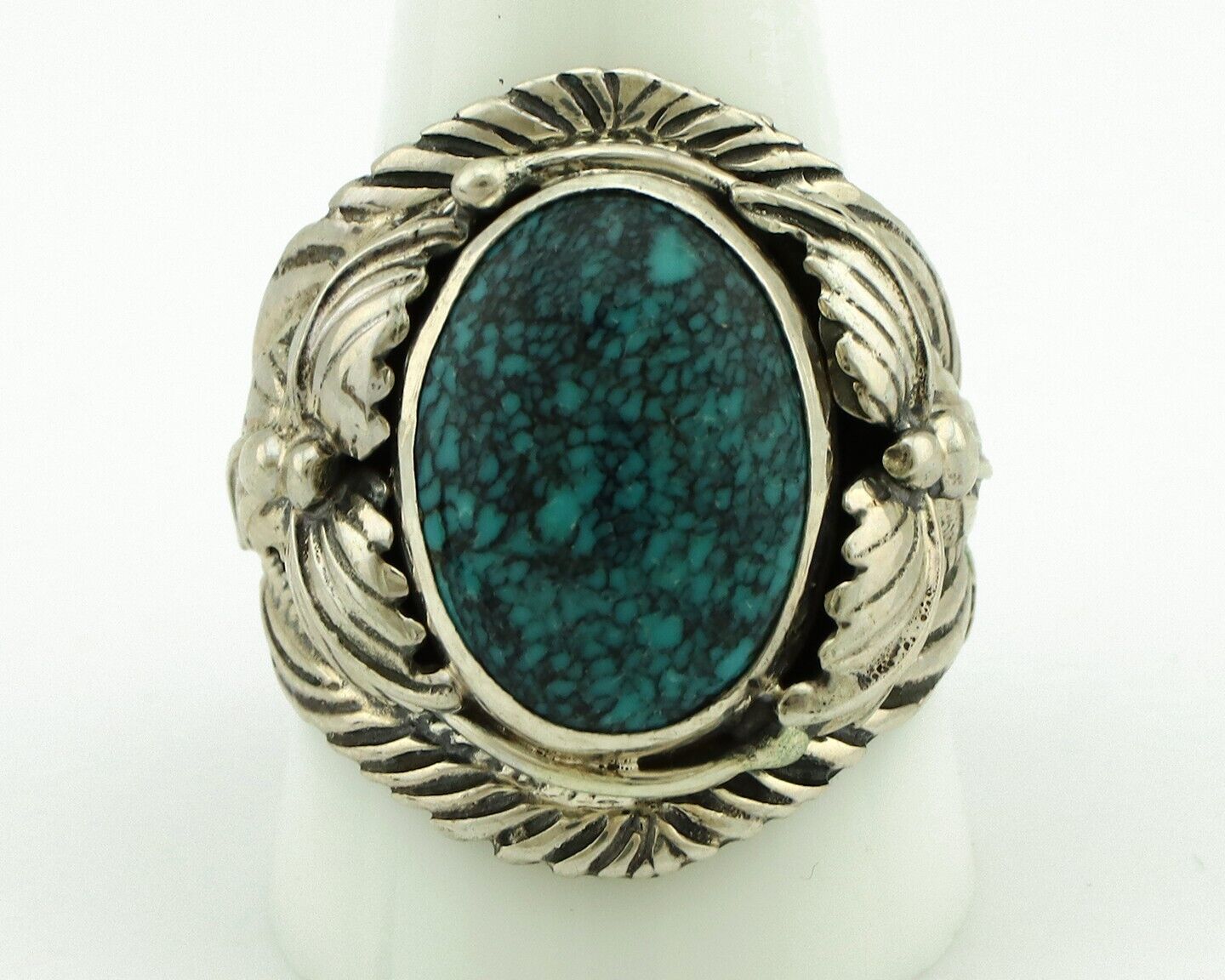 Navajo Ring 925 Silver Natural Spiderweb Turquoise Artist Signed NEZ C.80's