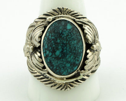 Navajo Ring 925 Silver Natural Spiderweb Turquoise Artist Signed NEZ C.80's