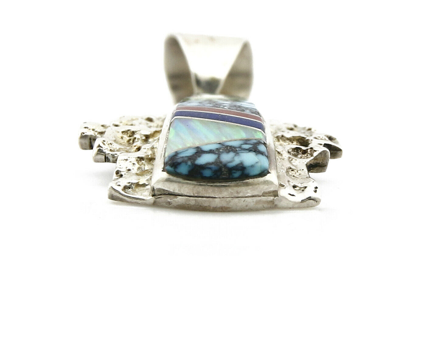 Navajo Pendant .925 Silver Inlaid Gemstone Native American C.80's