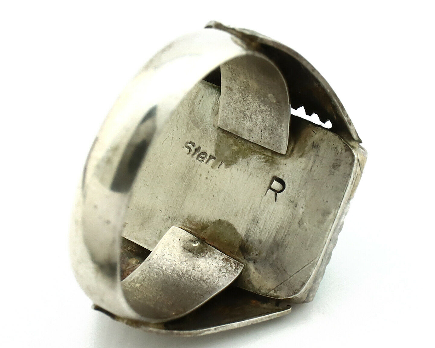 Navajo Ring .925 Silver Green Turquoise Native American Artist C.80's