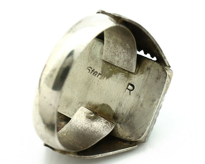 Navajo Ring .925 Silver Green Turquoise Native American Artist C.80's
