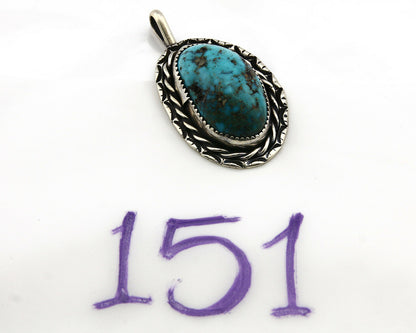 Navajo Pendant .925 Silver Kingman Turquoise Signed Artist Tom Willeto C.80's