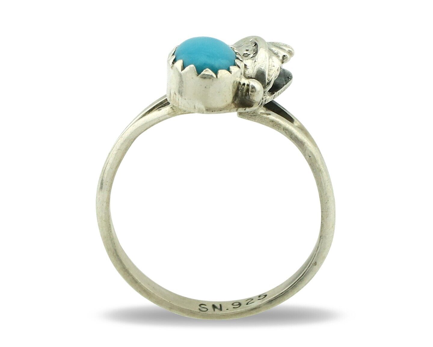 Navajo Ring .925 Silver Natural Blue Turquoise Artist Signed SN C.80's