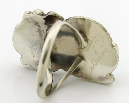 Navajo Ring .925 Silver Turquoise & Coral Artist Signed J Morris C.80's