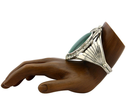 Navajo Bracelet .925 Silver Artist Carol Felley Natural Malachite C.80's