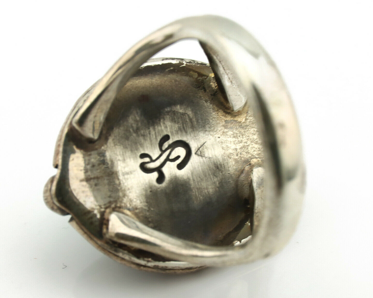 Navajo Ring .925 Silver Kingman Turquoise Artist Signed Gecko C.1980's