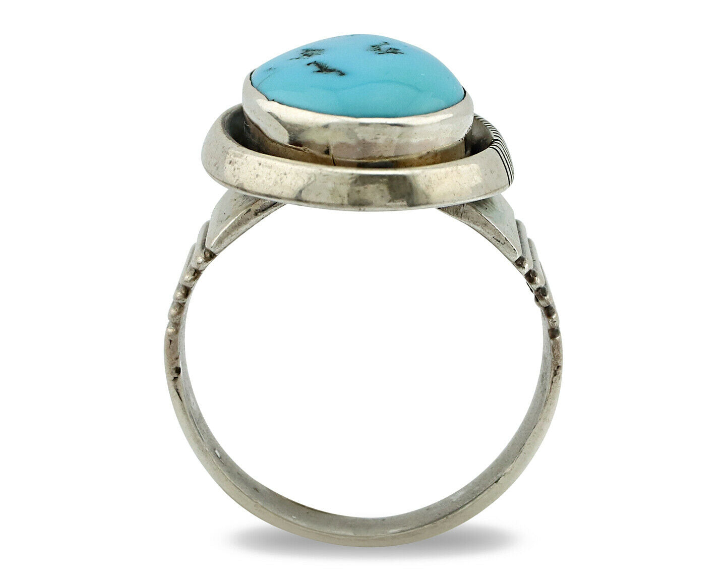 Navajo Ring .925 Silver Sleeping Beauty Turquoise Artist Signed PS C.80's