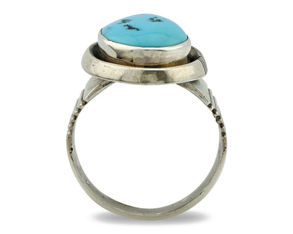 Navajo Ring .925 Silver Sleeping Beauty Turquoise Artist Signed PS C.80's