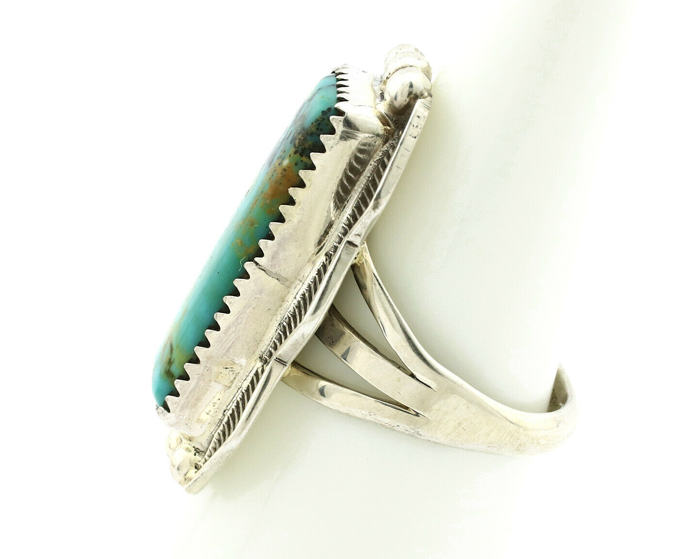 Navajo Ring .925 Silver Natural Aqua Turquoise Signed Apache C.80's