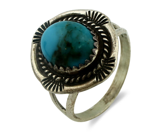 Navajo Ring .925 Silver Natural Blue Turquoise Native American Artist C.80's