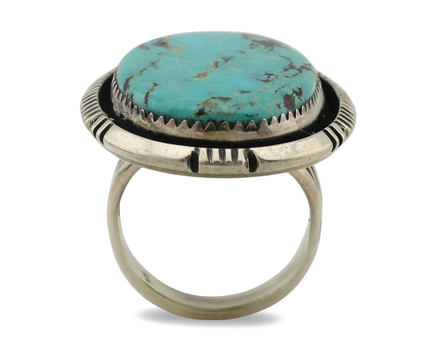 Navajo Ring .925 Silver Natural Turquoise Artist Signed William Denetdale C.80s