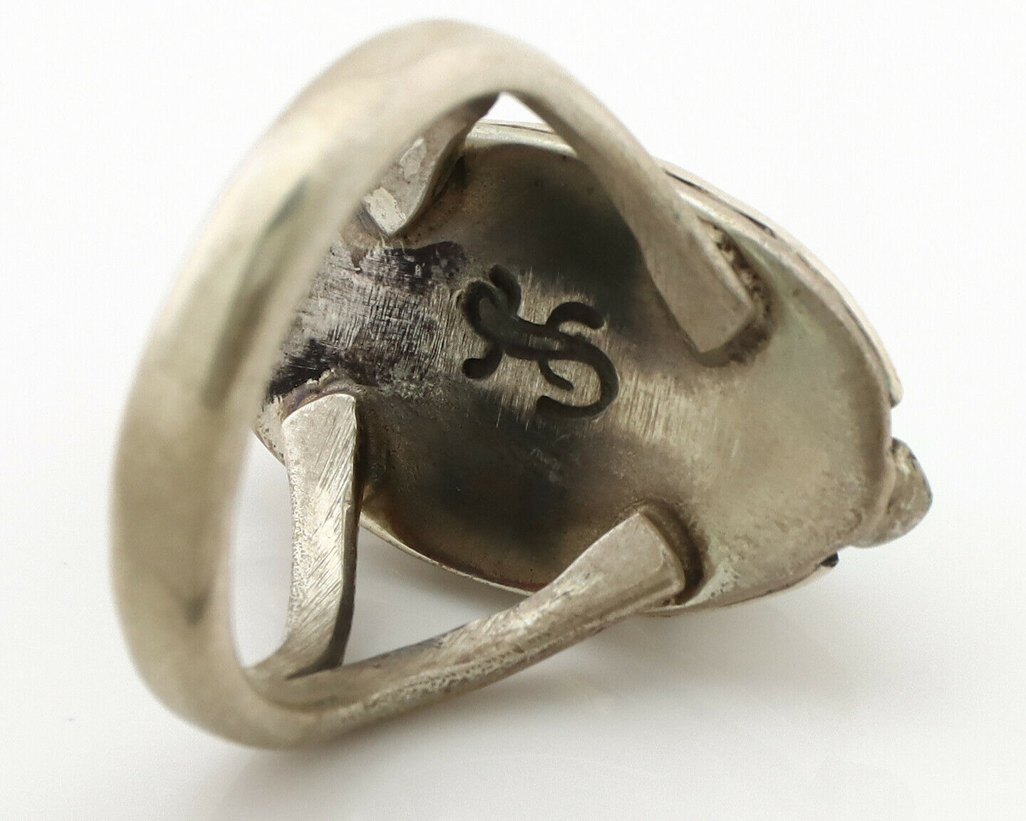 Navajo Ring .925 Silver Kingman Turquoise Artist Signed Gecko C.80's