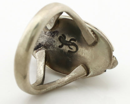 Navajo Ring .925 Silver Kingman Turquoise Artist Signed Gecko C.80's
