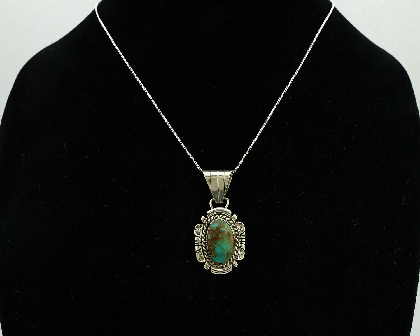 Navajo Necklace .925 Silver Kingman Turquoise Signed JP C.1980's