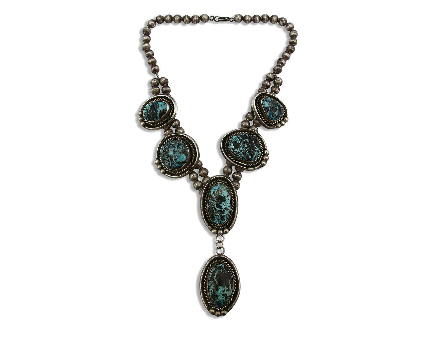 Women's Navajo Necklace .925 Silver Blue Diamond Turquoise C.1968
