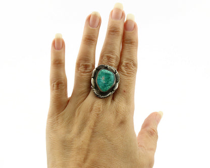 Navajo Handmade Ring .925 Silver Green Turquoise Artist Signed DC C.1980's