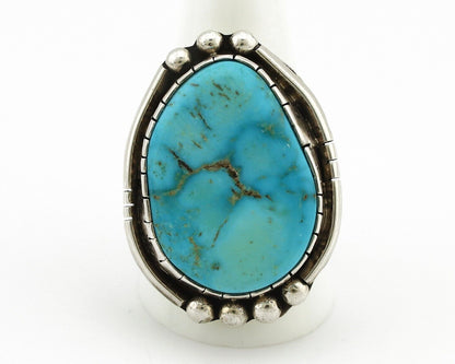 Navajo Ring 925 Silver Natural Mined Blue Gem Turquoise Artist Signed A C.80's