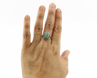 Navajo Ring .925 Silver Kingman Turquoise Artist Signed Gecko C.90's