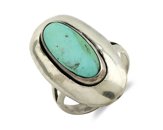Navajo Shadow Box Ring .925 Silver Kingman Turquoise Signed M Montoya C80s