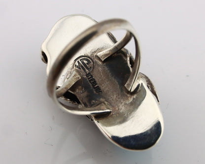 Navajo Handmade Ring 925 Silver Turquiose & Coral Artist Signed MP C.80's