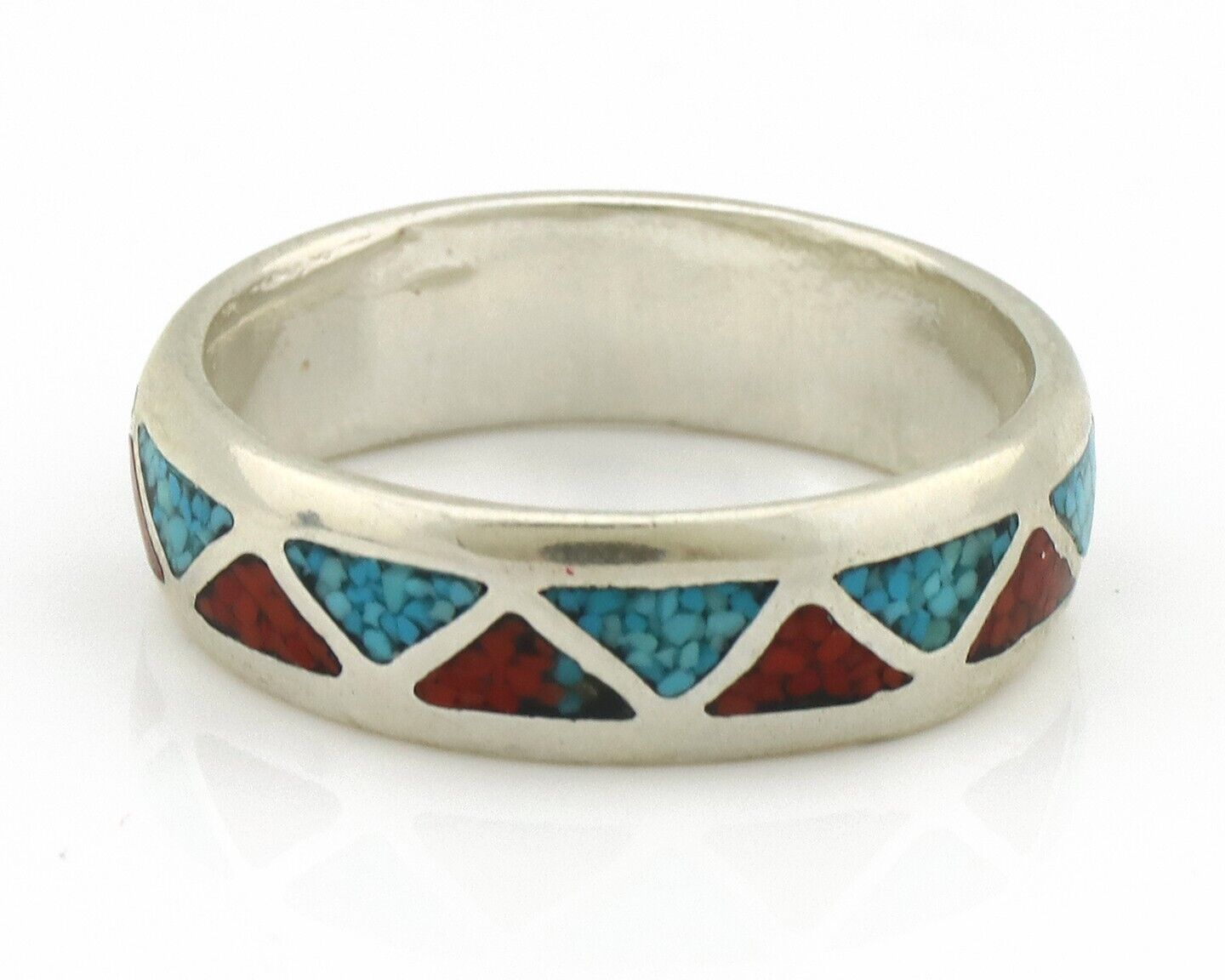 Navajo Ring 925 Silver Natural Turquoise & Coral Native American Artist C.80's