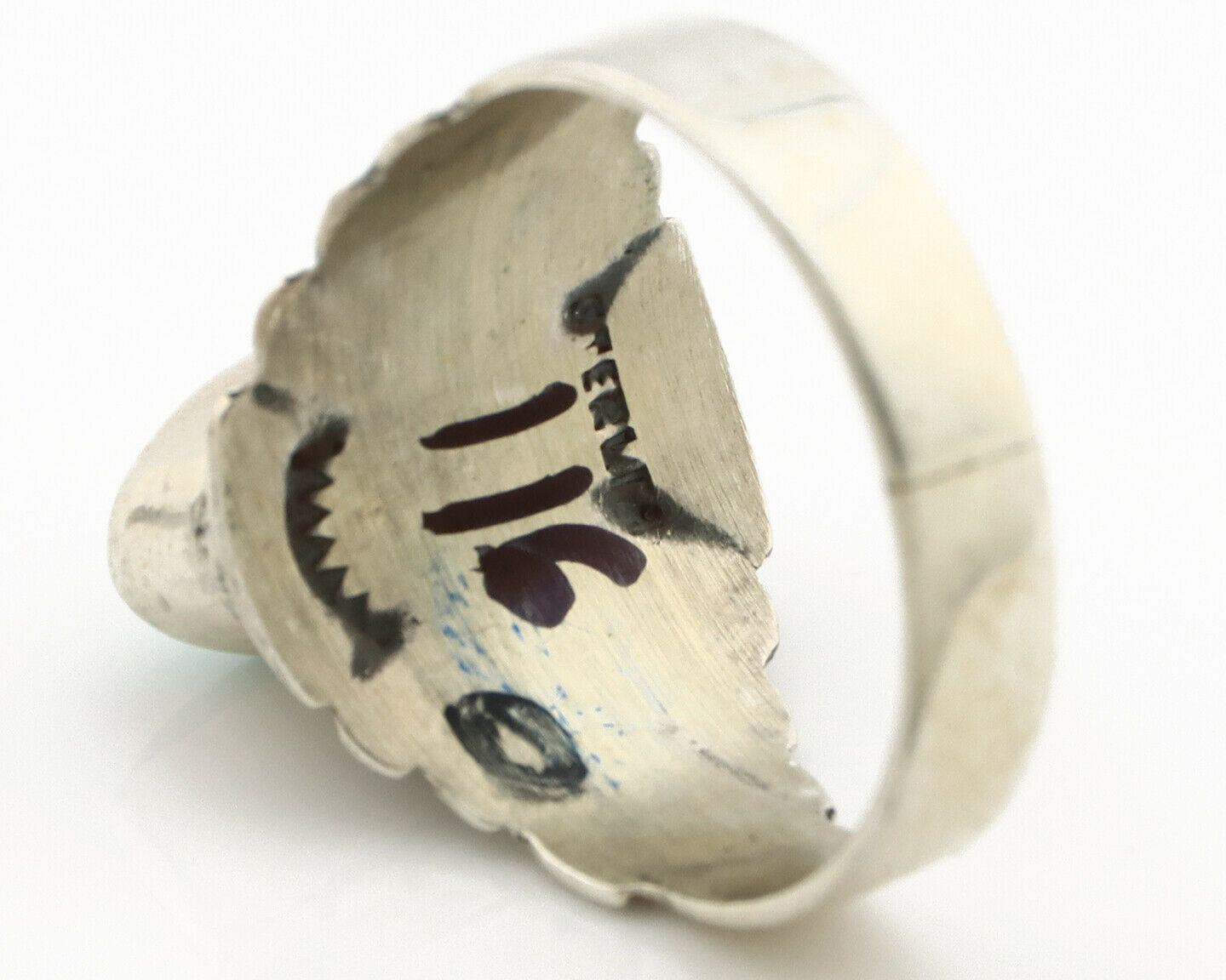 Navajo Ring .925 Silver Kingman Turquoise Artist Signed Apache C.80's