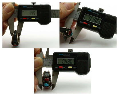 Zuni Ring .925 Silver Turquoise & Coral Artist Signed Milton Lasillo C.80's