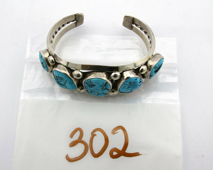 Navajo Bracelet .925 Silver Sleeping Beauty Turquoise Signed JR C.80's