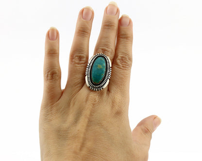 Navajo Ring .925 Silver Nevada Turquoise Native American Artist C.1980's