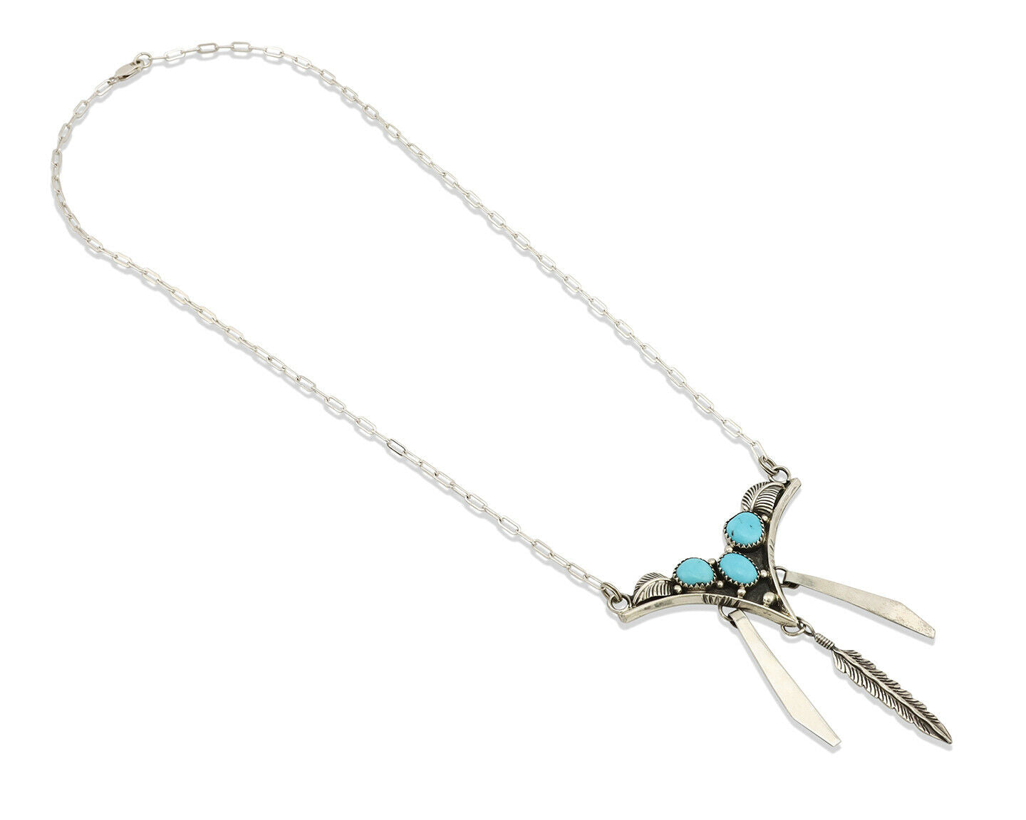 Navajo Necklace .925 Silver Sleeping Beauty Turquoise Signed MC C.80's