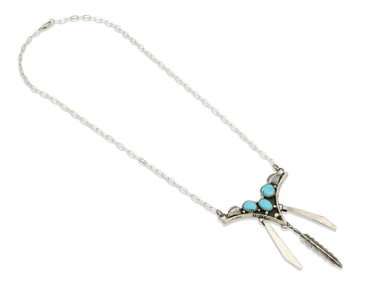 Navajo Necklace .925 Silver Sleeping Beauty Turquoise Signed MC C.80's